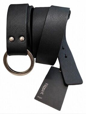 FILIPPA K | Black Leather Minimalist O-Ring Belt Large
